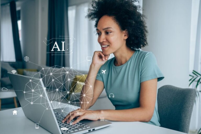 Mulher trabalhando com inteligência artificial